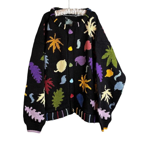 Vintage Christine Foley Girls Colorful Leaves Cotton Cardigan Sweater Size 10/12